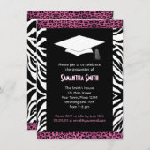 キュートなゼブラ&ピンクレオパードプリント写真卒業 招待状 (正面/裏面)