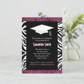 キュートなゼブラ&ピンクレオパードプリント写真卒業 招待状 (スタンド正面)