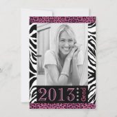 キュートなゼブラ&ピンクレオパードプリント写真卒業 招待状 (裏面)