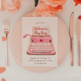 キュートなタイプライターハートガレンティンの日パーティー 招待状