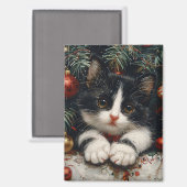 キュートなタキシード子猫クリスマスキャットアート マグネット (正面/裏面)