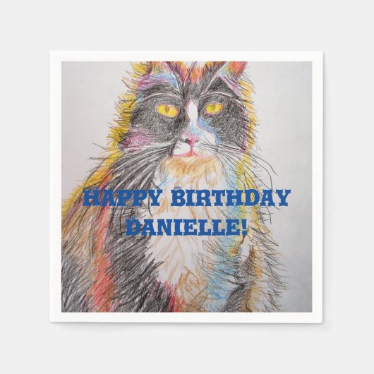 キュートなタキシード猫の動物のデコールサーヴィエットナプキンス スタンダードカクテルナプキン (正面)