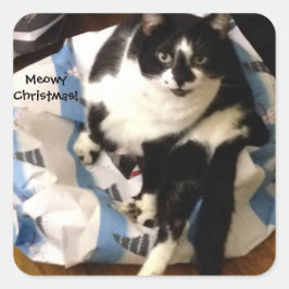 キュートなタキシード猫プレゼントのクリスマスステッカー スクエアシール