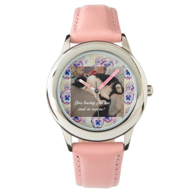 キュートなタキシード猫子供おもしろい猫パープルフローラ 腕時計 (正面)