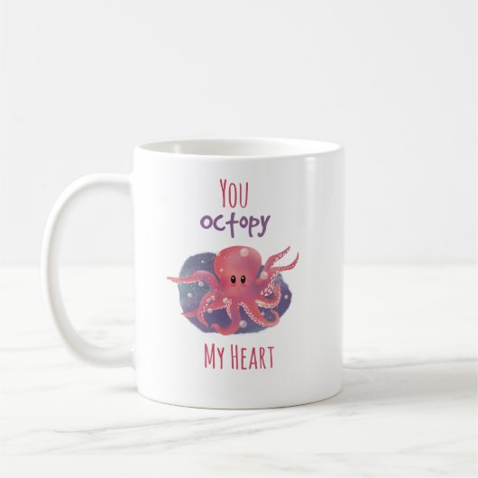 キュートなタコのラブマグ "You Octopy My Heart" コーヒーマグカップ (左)