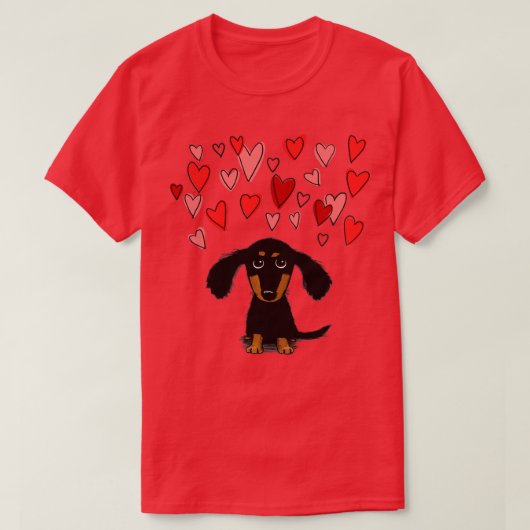 キュートなダシュント子犬とバレンタインハート Tシャツ (デザイン正面)