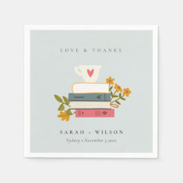 キュートなダスキーブルー積み上げストーリーブズ結婚フローラ スタンダードカクテルナプキン