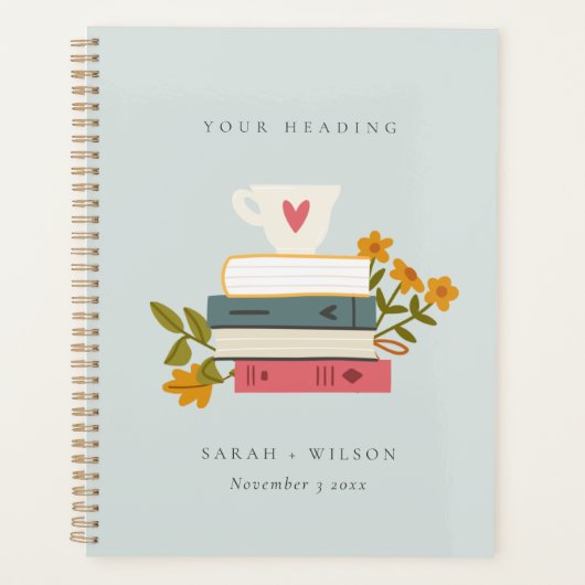 キュートなダスキーブルー積み上げストーリーブズ結婚フローラ プランナー手帳 (正面)