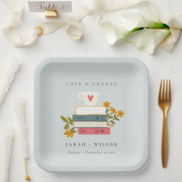 キュートなダスキーブルー積み上げストーリーブズ結婚フローラ ペーパープレート