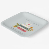 キュートなダスキーブルー積み上げストーリーブズ結婚フローラ ペーパープレート (傾斜あり)