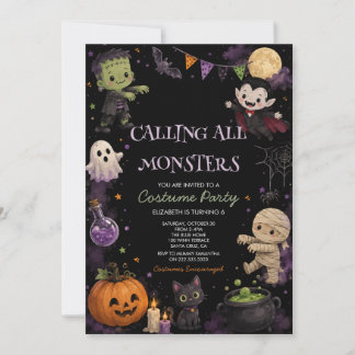 キュートなダークハロウィンコスチュームパーティー 招待状