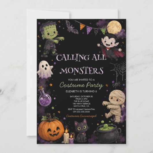 キュートなダークハロウィンコスチュームパーティー 招待状 (正面)