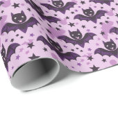 キュートなダークパープルハロウィーンこうもり ラッピングペーパー (ロールコーナー)