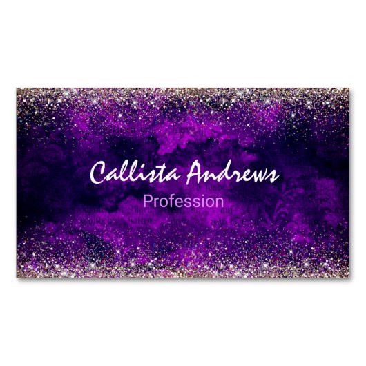 キュートなダークパープル金ゴールドフェイクグリッター マグネット名刺 (正面)