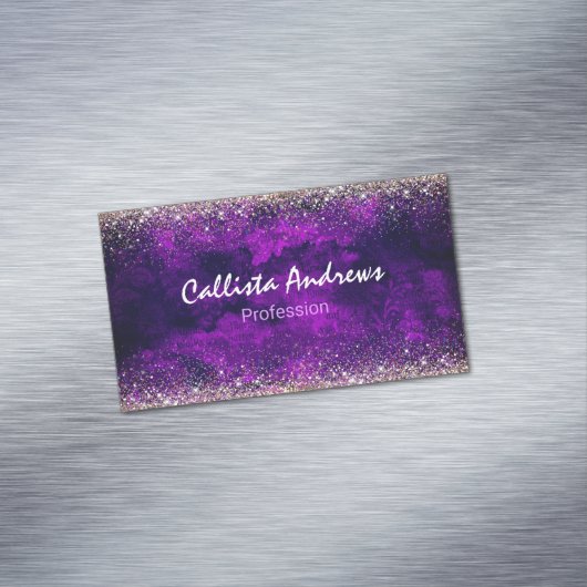 キュートなダークパープル金ゴールドフェイクグリッター マグネット名刺 (インサイチュ)