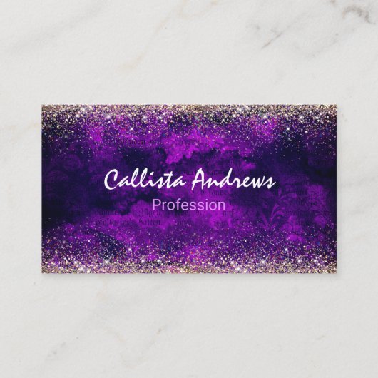 キュートなダークパープル金ゴールドフェイクグリッター 名刺 (正面)