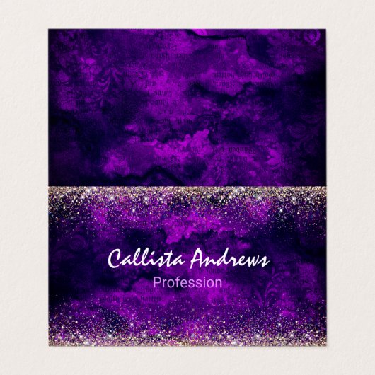 キュートなダークパープル金ゴールドフェイクグリッター 名刺 (外部フラット)