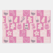 キュートなチェッカーボードホリデーピンクとブラウンクリスマス ラッピングペーパーシート (正面)