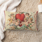 キュートなチェリュブとバレンタイン赤いハート ランバークッション (ブランケット)