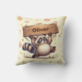 キュートなチュビーラクーンと木造の名前プレート クッション (裏面)