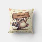 キュートなチュビーラクーンと木造の名前プレート クッション (正面)