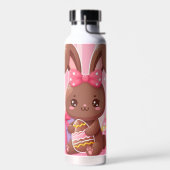 キュートなチョコレートイースターバニーとピンクのストライプ ウォーターボトル (左面)