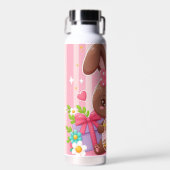 キュートなチョコレートイースターバニーとピンクのストライプ ウォーターボトル (正面)