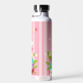 キュートなチョコレートイースターバニーとピンクのストライプ ウォーターボトル (右面)