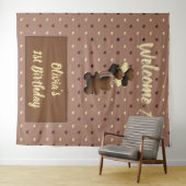 キュートなチョコレートベアの誕生日の背景 タペストリー (インサイチュ(横))