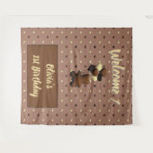 キュートなチョコレートベアの誕生日の背景 タペストリー (正面(横))