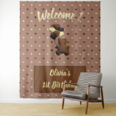 キュートなチョコレートベアの誕生日の背景 タペストリー (インサイチュ)