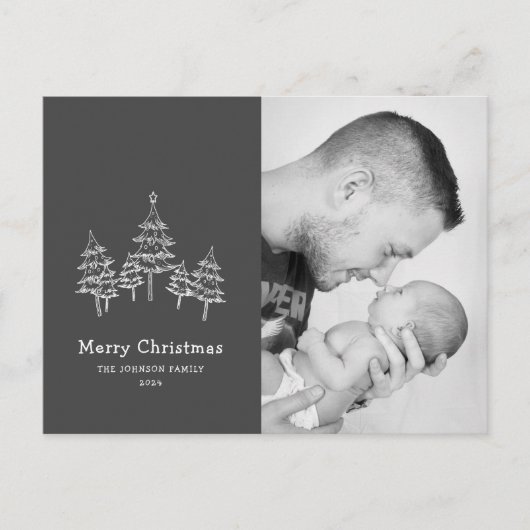 キュートなチョーククリスマスツリー白黒写真 ポストカード (正面)