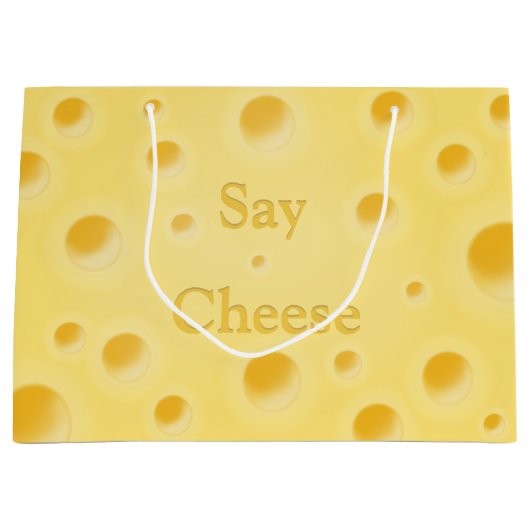 キュートなチーズを切り分けるチーズのチーズチーズ「Say cheese」 ラージペーパーバッグ (正面)