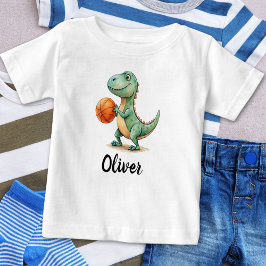 キュートなティラノサウルス バスケットボール パーソナライズデザイン ベビーTシャツ