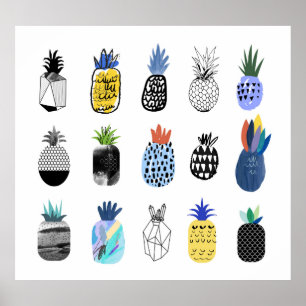 キュートなテクスチャパイナップル、ヴィンテージコレクション。 ポスター