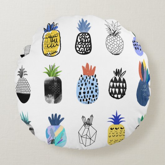 キュートなテクスチャパイナップル、ヴィンテージコレクション。 ラウンドクッション (正面)