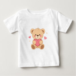キュートなテディベアがハートを持つ - バレンタインの愛のイラスト ベビーTシャツ