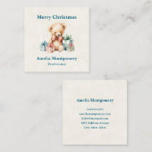 キュートなテディベアとギフト楽しいクリスマス スクエア名刺 (正面/裏面)