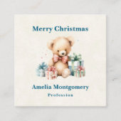 キュートなテディベアとギフト楽しいクリスマス スクエア名刺 (正面)