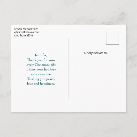 キュートなテディベアとクリスマスプレゼントありがとう ポストカード (裏面)