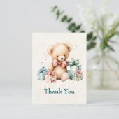 キュートなテディベアとクリスマスプレゼントありがとう ポストカード (スタンド正面)