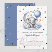 キュートなテディベアと星のプリンセスベビーシャワー 招待状 (正面/裏面)