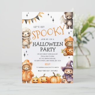 キュートなテディベアのハロウィン仮装パーティー招待状 招待状