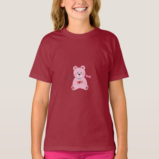 キュートなテディベアの「愛してる」子供用Tシャツ Tシャツ (正面)