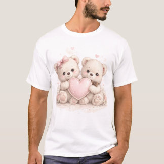 キュートなテディベアラブTシャツ - かわいいカップルベア Tシャツ