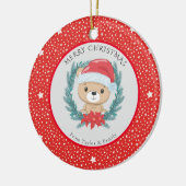 キュートなテディベア赤い白い星メリークリスマス セラミックオーナメント (左)