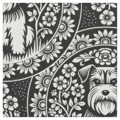 キュートなテリアの子犬の花の庭のカスタム色 ファブリック (クローズアップ)