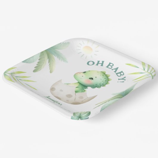 キュートなディノ熱帯恐竜の赤ちゃんシャワー ペーパープレート (傾斜あり)