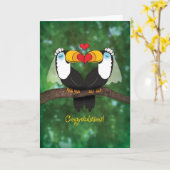 キュートなトゥーカン結婚レズビアンおめでとうカード カード (黄色い花)