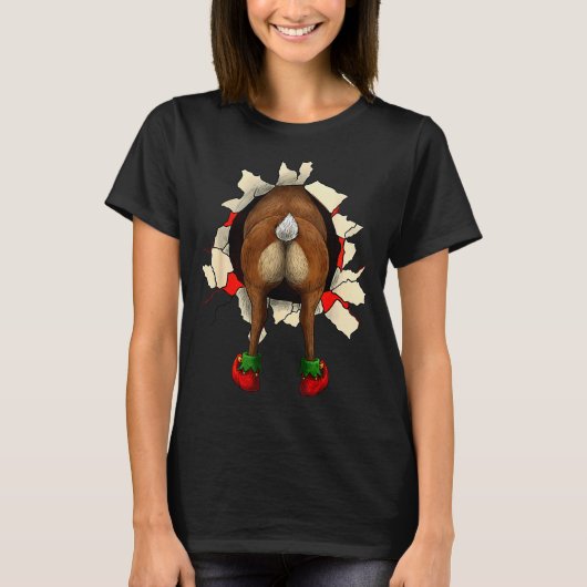 キュートなトナカイのお尻のブレークスルー クリスマス Tシャツ (正面)